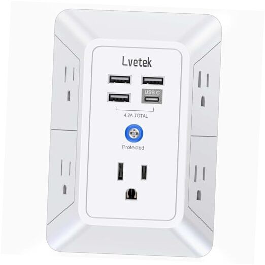 5 Outlet Extender Multi Plug Wall Outlets with 4 USB Charging Ports 3u1c White