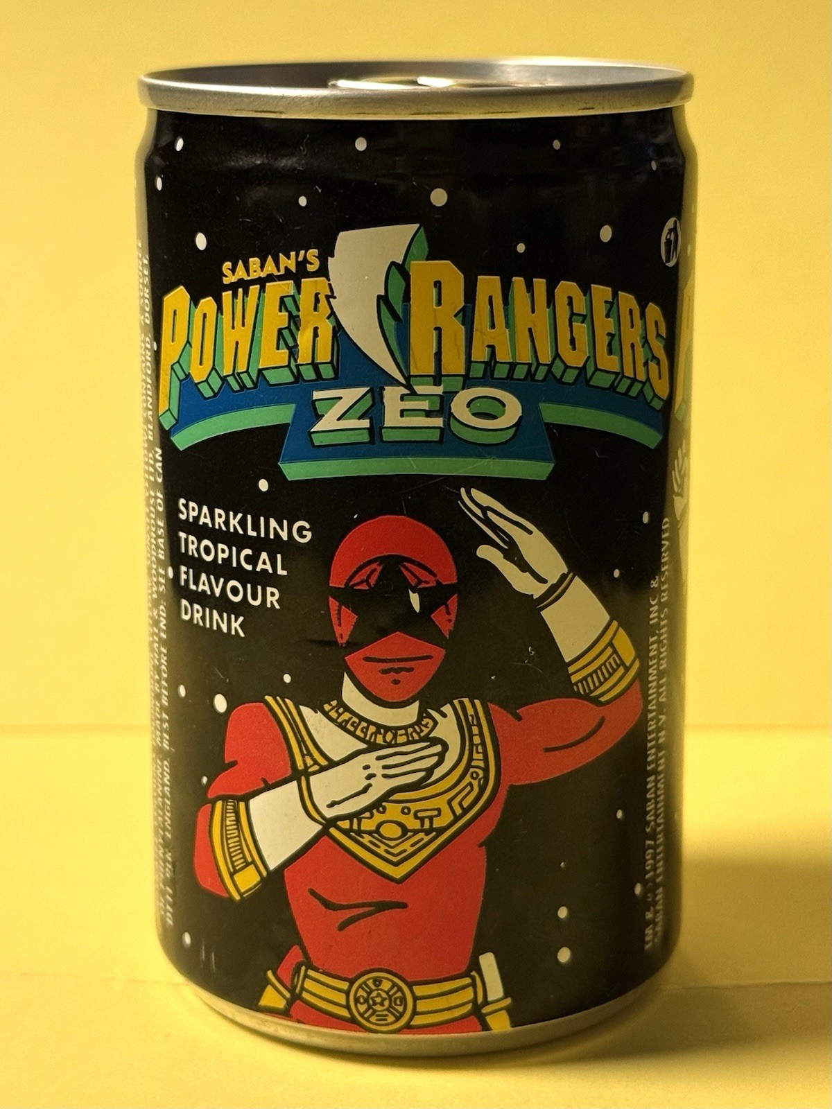 Vintage 1998 Power Rangers Zeo Mini Soda Can 150ml Unopened Red/Yellow Ranger UK