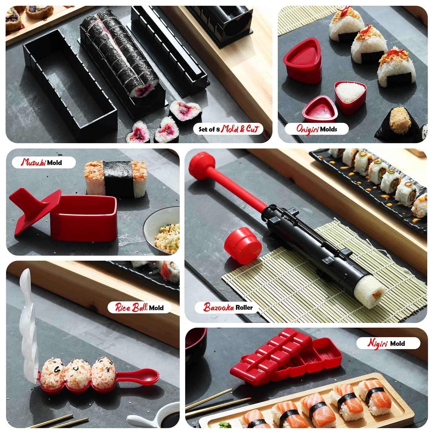 CraftZee Sushi Making Kit - Complete Maker with Bazooka Red/Black