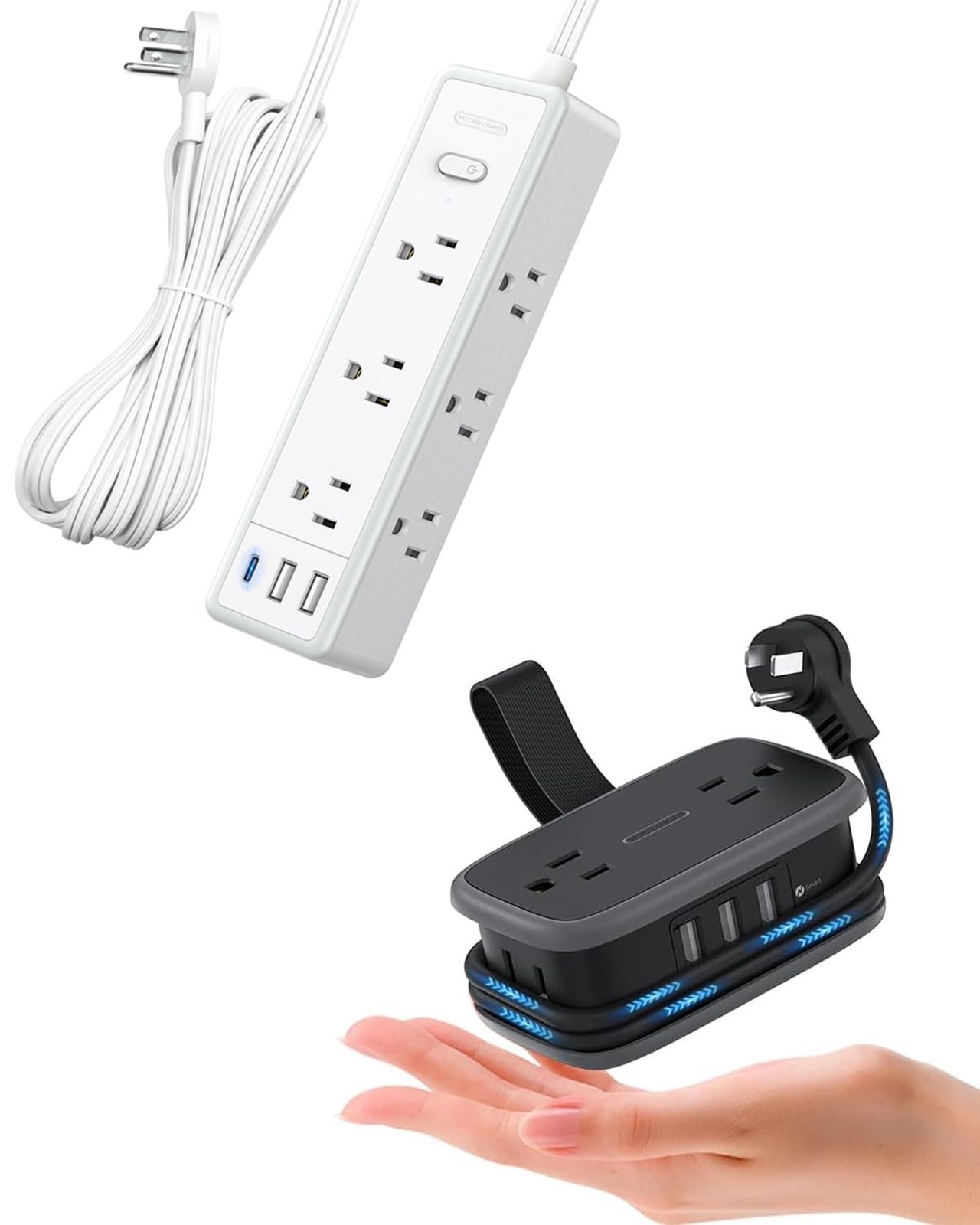 Surge Protector Power Strip+Travel Power Strip, 9 Outlets 3 USB Ports, 4 Outl...