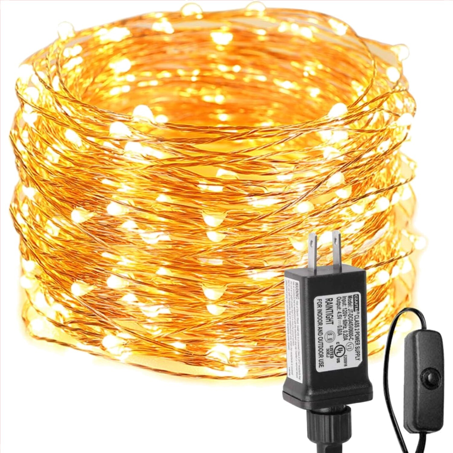 200 LED Warm White Fairy Lights - 66 ft Waterproof Decorative String Lights