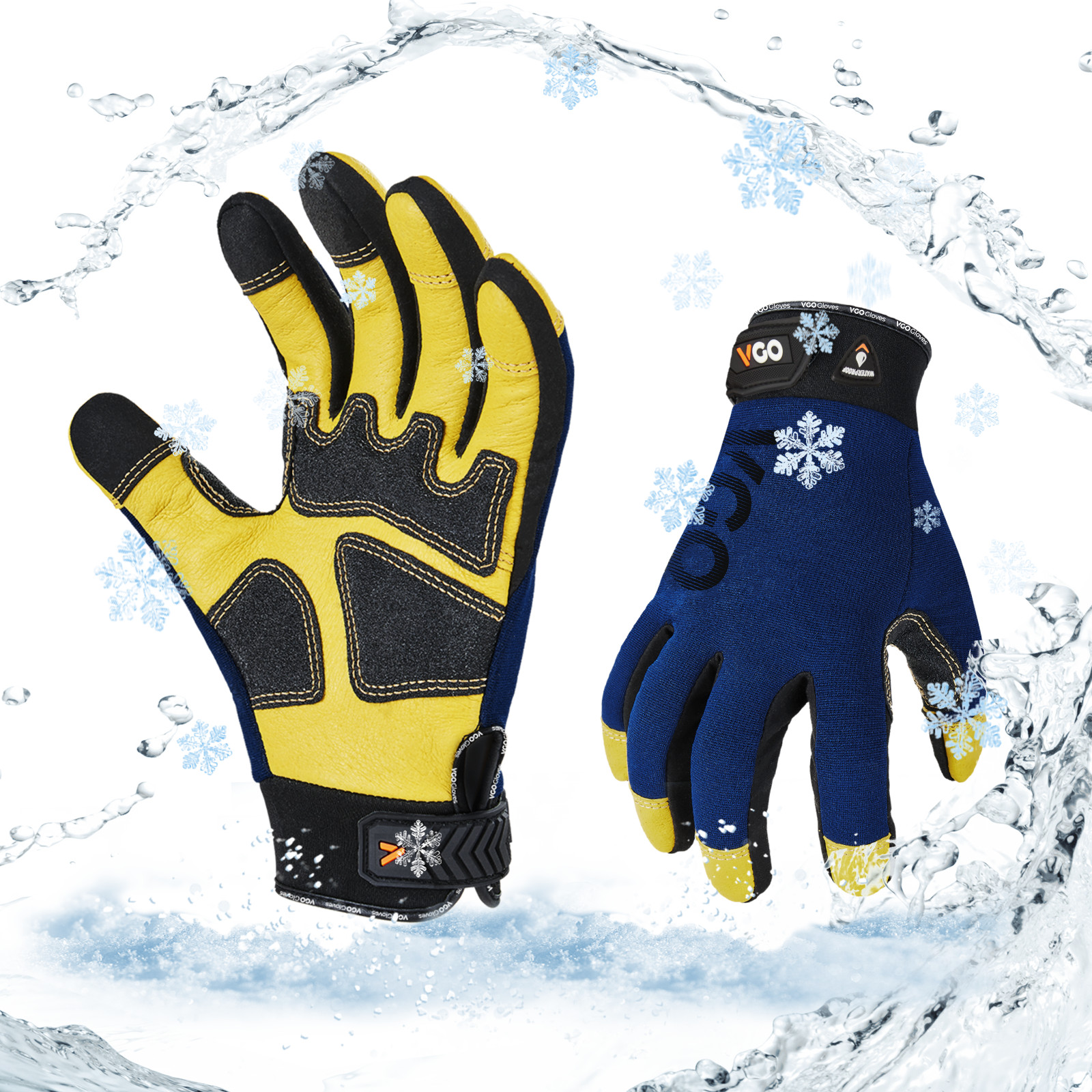 Vgo 1Pair 32°F 3M Lined Winter Waterproof Pig Leather Work Gloves (PA7726FLWP)