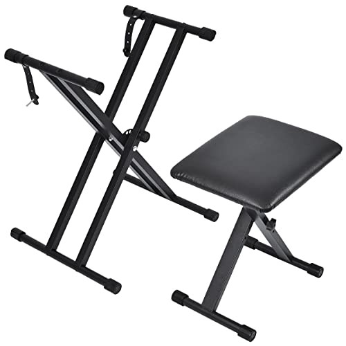 Keyboard Stand & Bench Set, Upgrade Heavy Double X-Shape with Locking Straps