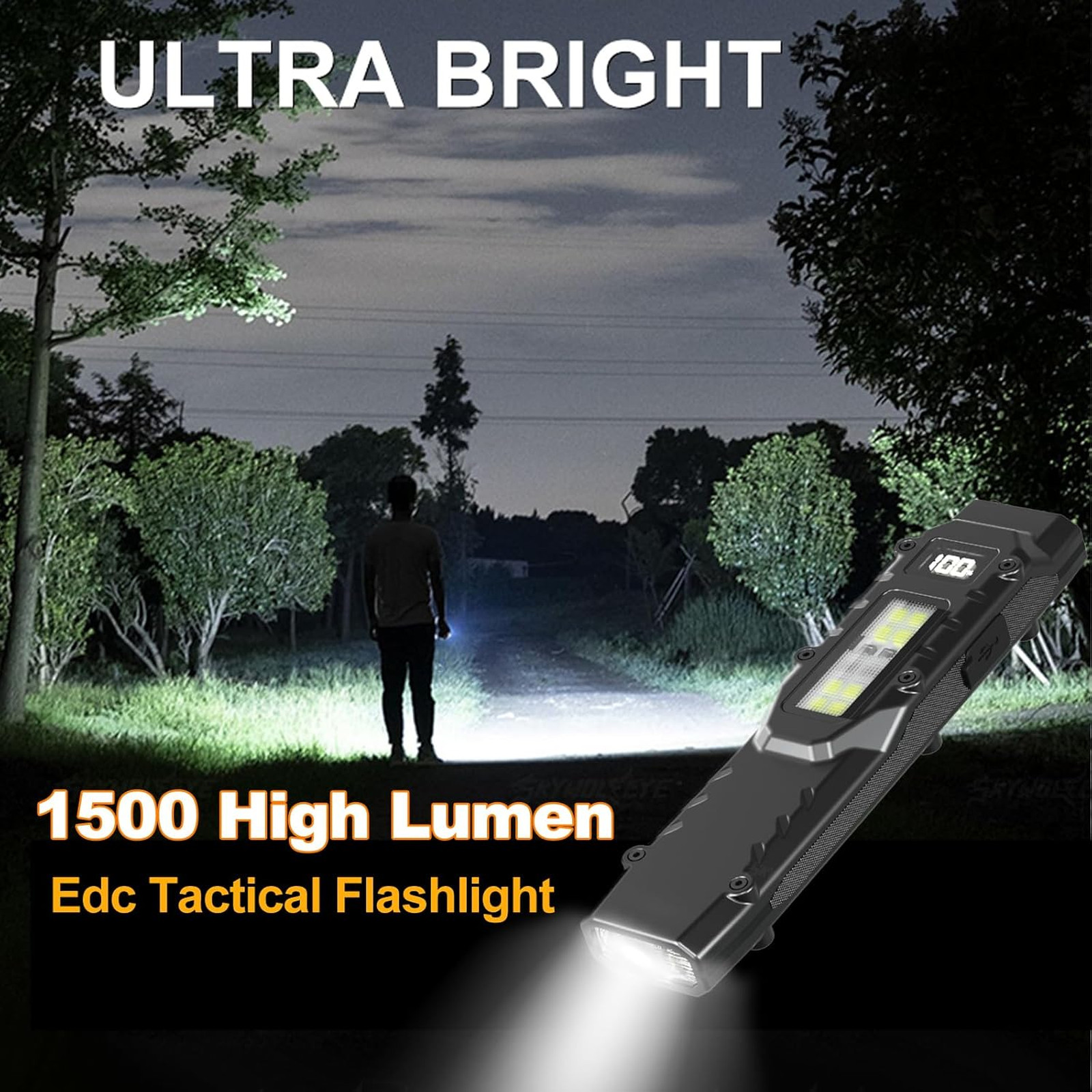 Tactical Flashlight High Lumens EDC USB-C Rechargeable with Digital Display