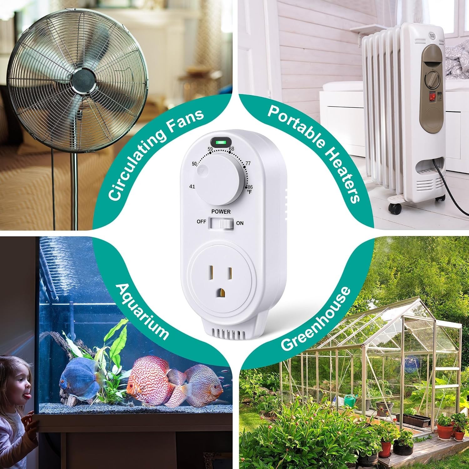 Gulfmew 2 Pack Adjustable Thermostat Plug In Heating Cooling Outlet White