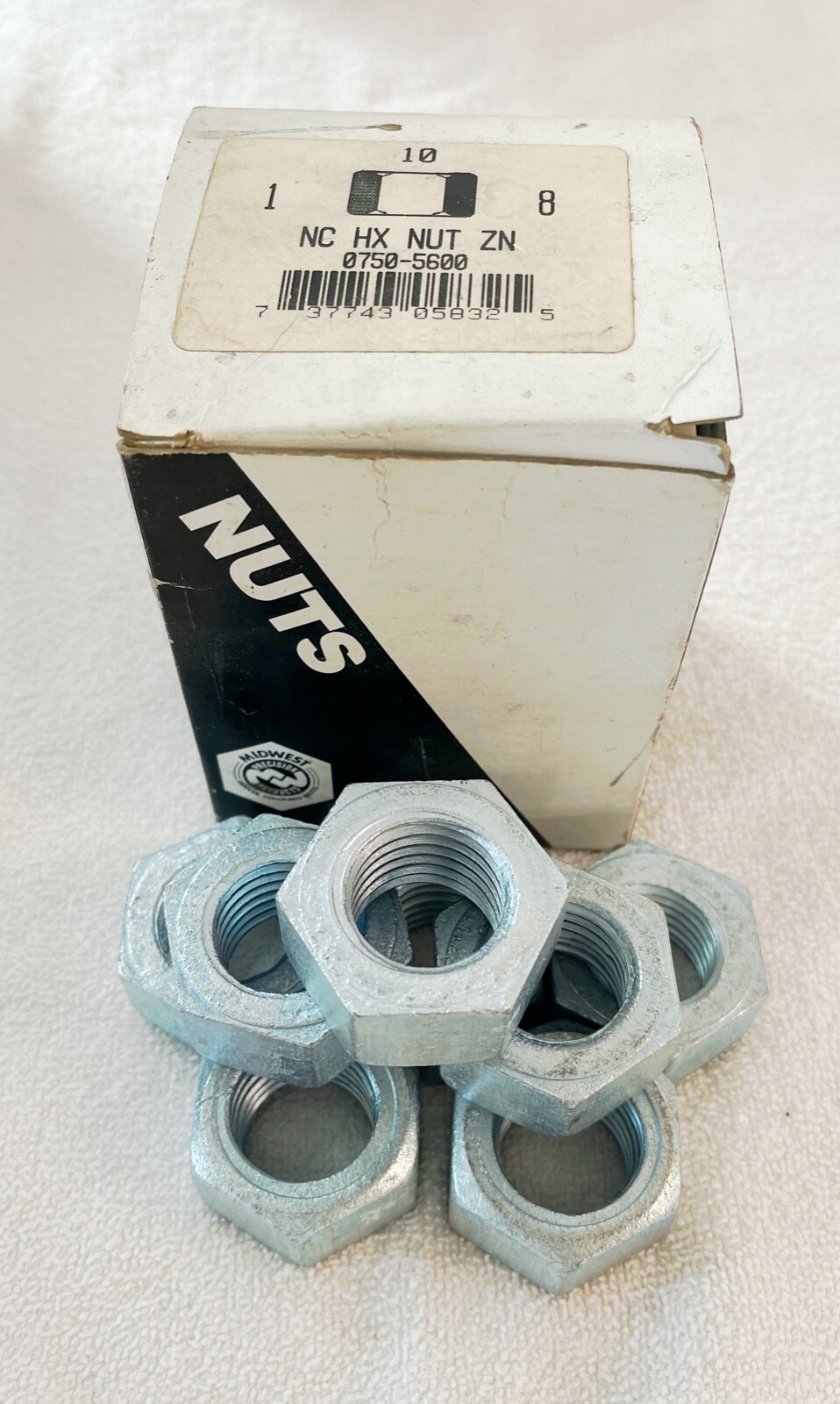 Midwest Precision Lot of 8 Zinc Plated Steel Hex Nut 1"-8 x 1.532" Width 1-8 NC