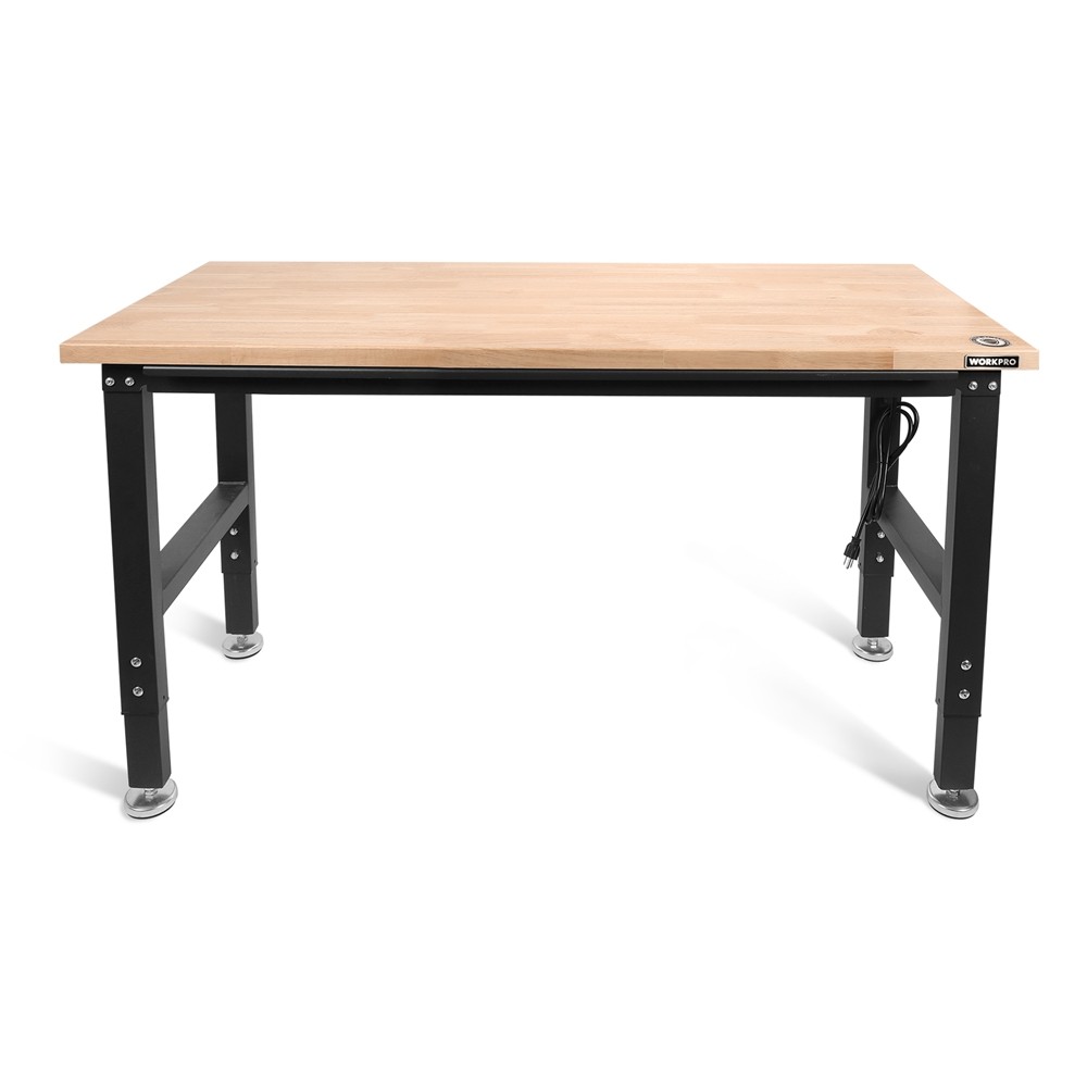 WORKPRO 48" Heavy-Duty Adjustable Workbench Rubber Wood Top Workstation 2000 LBS
