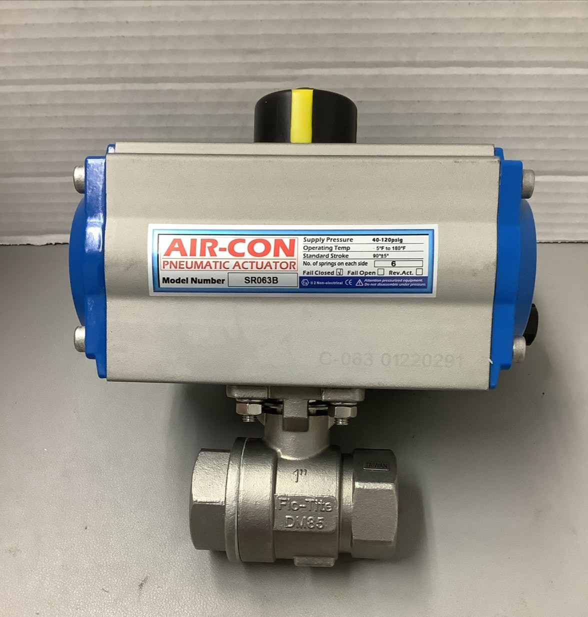 Air-Con SR063B Pneumatic Actuator w/ SR424D Solenoid / 1" CF8M Ball Valve (NR97