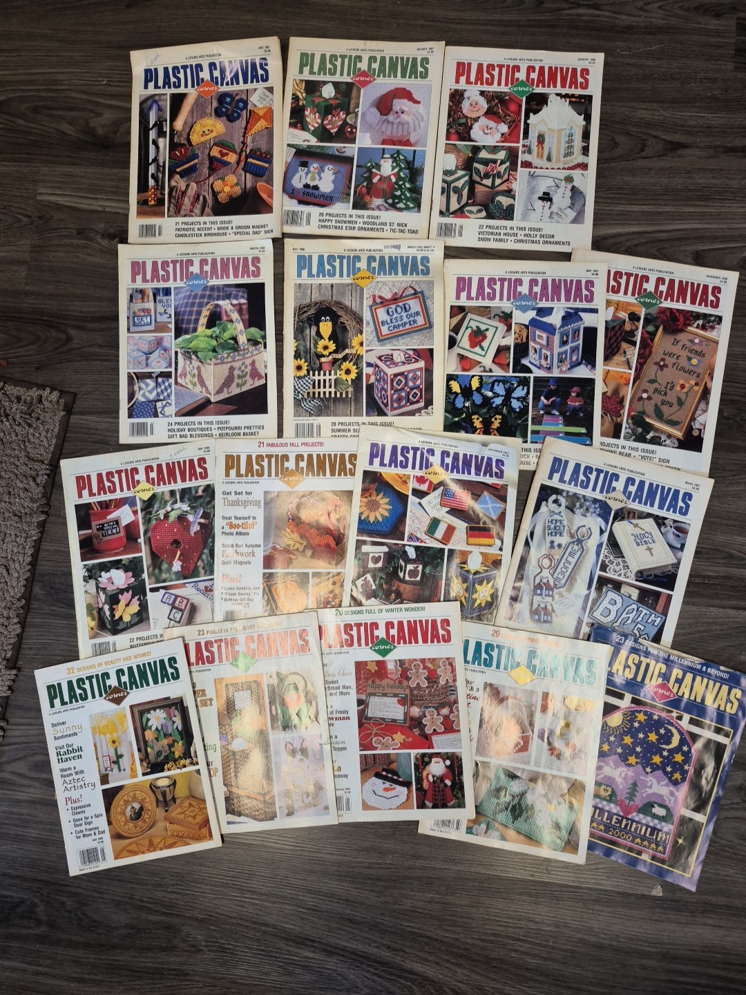 16 Plastic Canvas Corner Book Magazine Lot 1990s seasons Cross Stitch