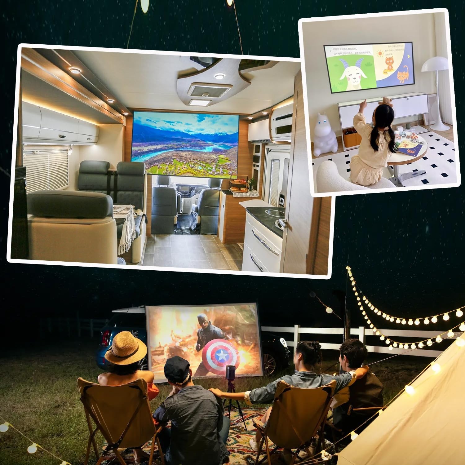 Foldable Projector Screen 70 inch with Lightweight Telescopic Pole Frame Wall...
