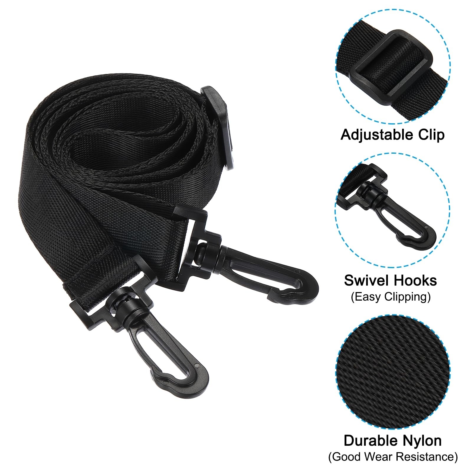 PATIKIL 59" Shoulder Strap, 0.98" Width Nylon Adjustable Replacement Black