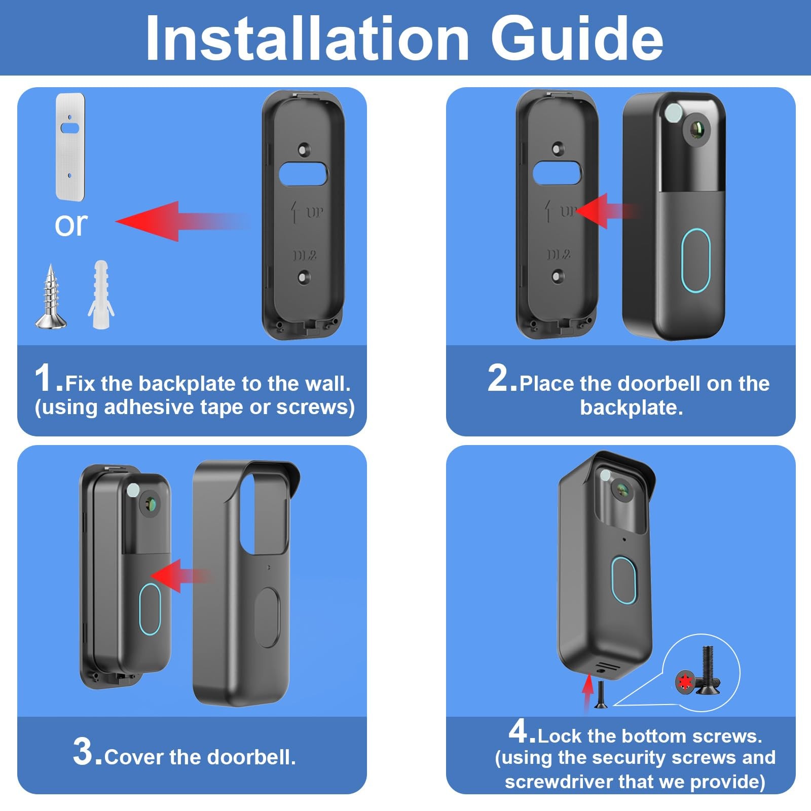 No-Drill Adhesive Doorbell Mount Compatible Mount, Black