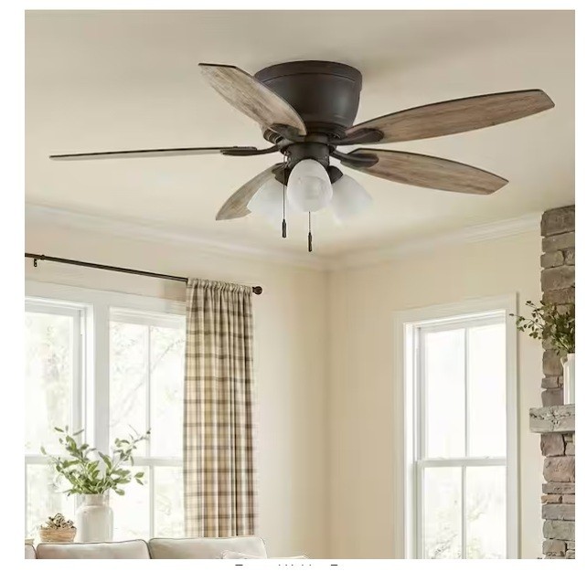 Hampton Bay Sidlow 52 in. Indoor LED Bronze Hugger Dry Rated Ceiling Fan with 5