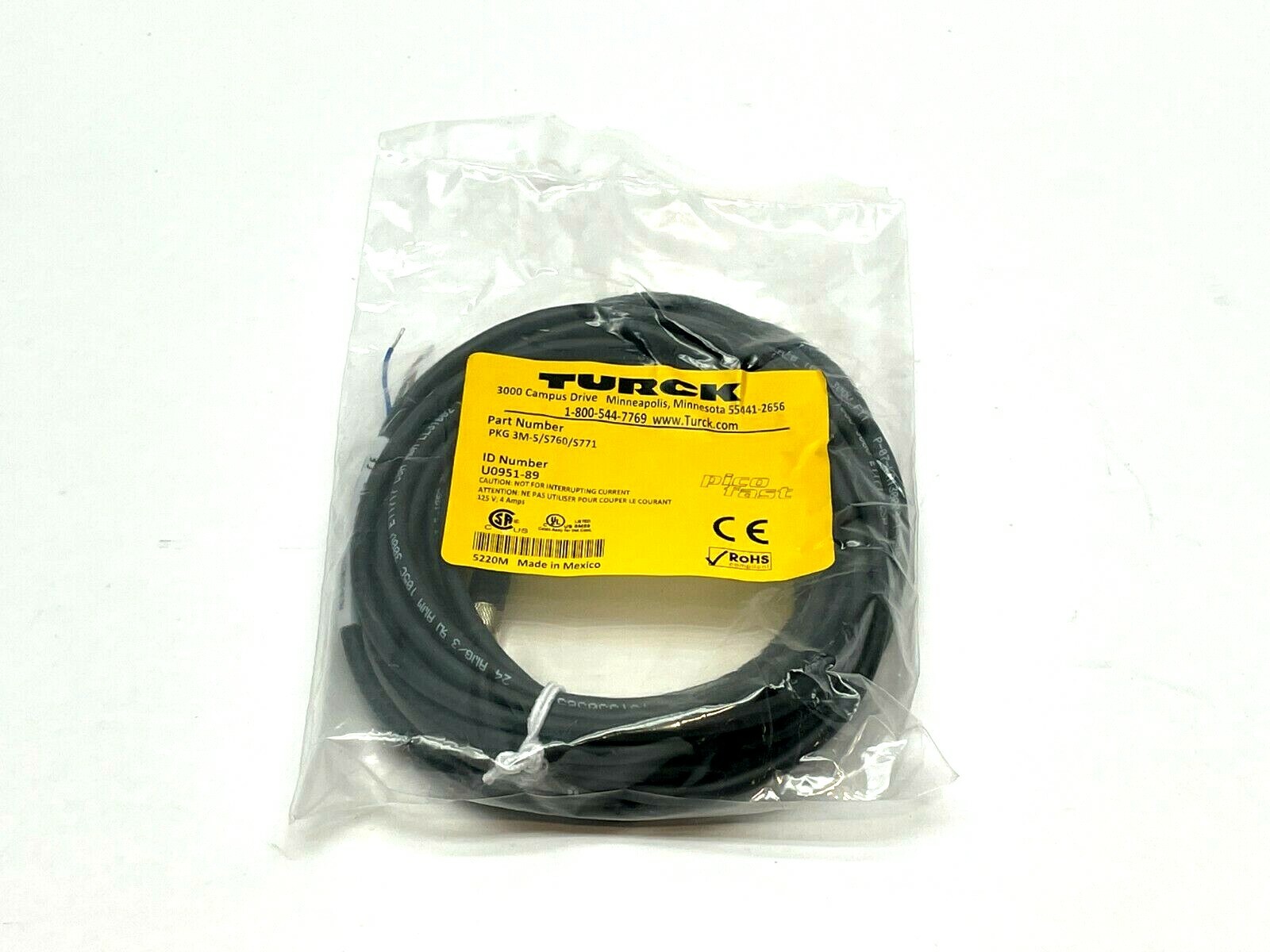 Turck PKG 3M-5/S760/S771 Cordset M8 Picofast 3 Wire 5m Length PVC Black