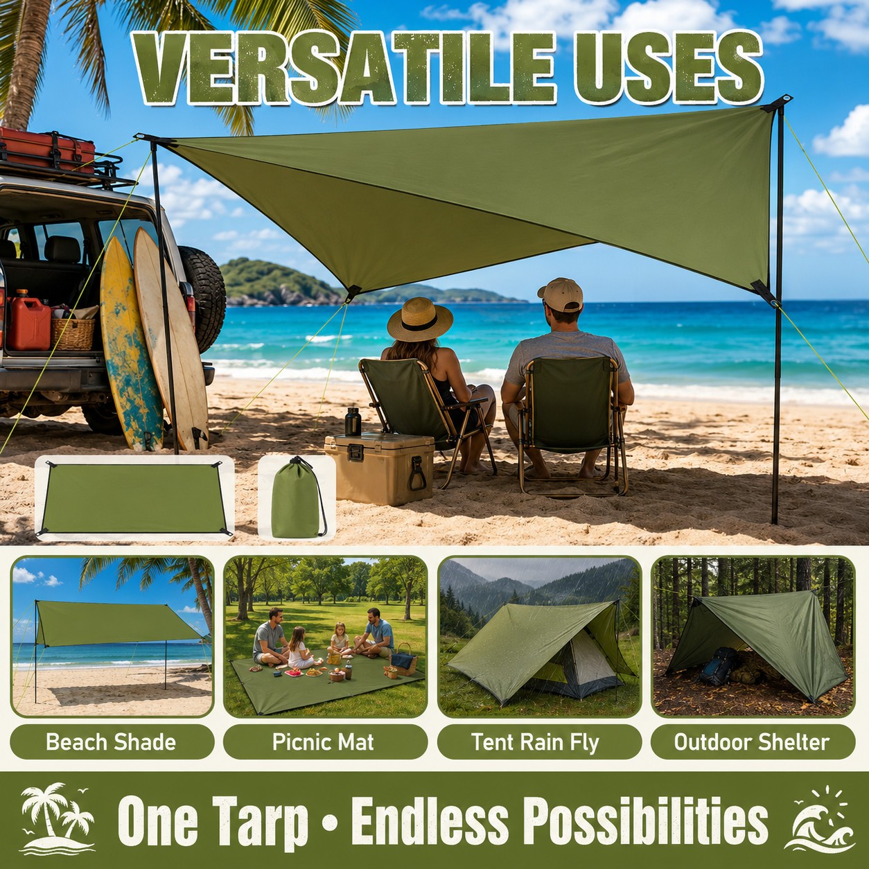 Waterproof Tent Tarp Camping Shelter Hammock Cover Rain Fly Pad Mat Outdoor Kit