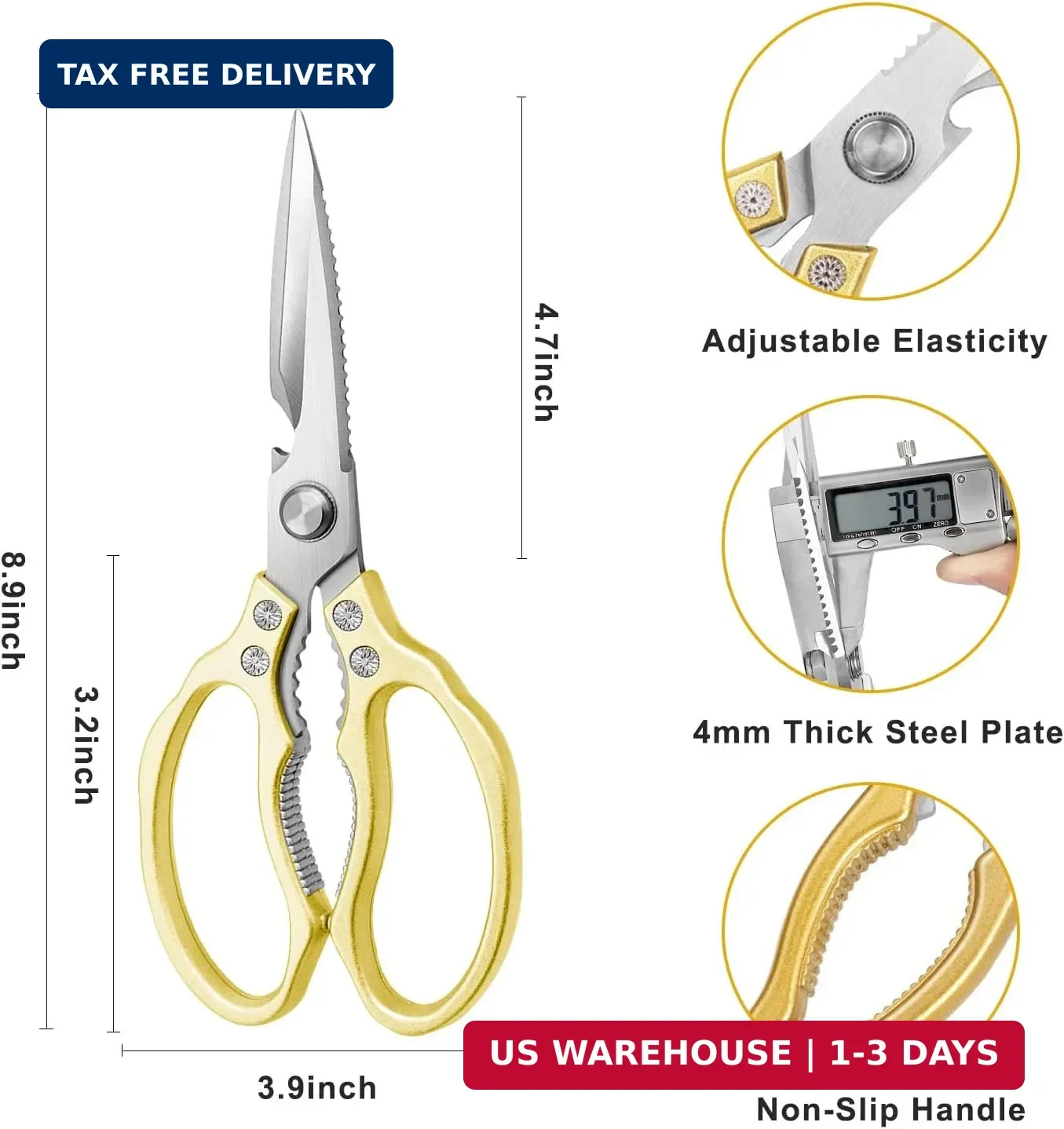AWinjoy Kitchen Scissors, Heavy Duty Sharp Shears Dishwasher Safe, Kitchen Acces