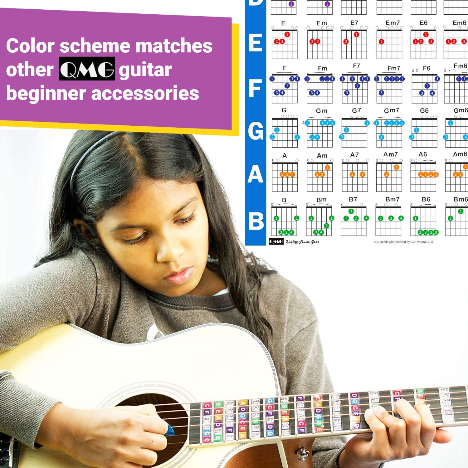 QMG Guitar Chord Poster (24"x30"), Educational Reference Guide for Beginners,...