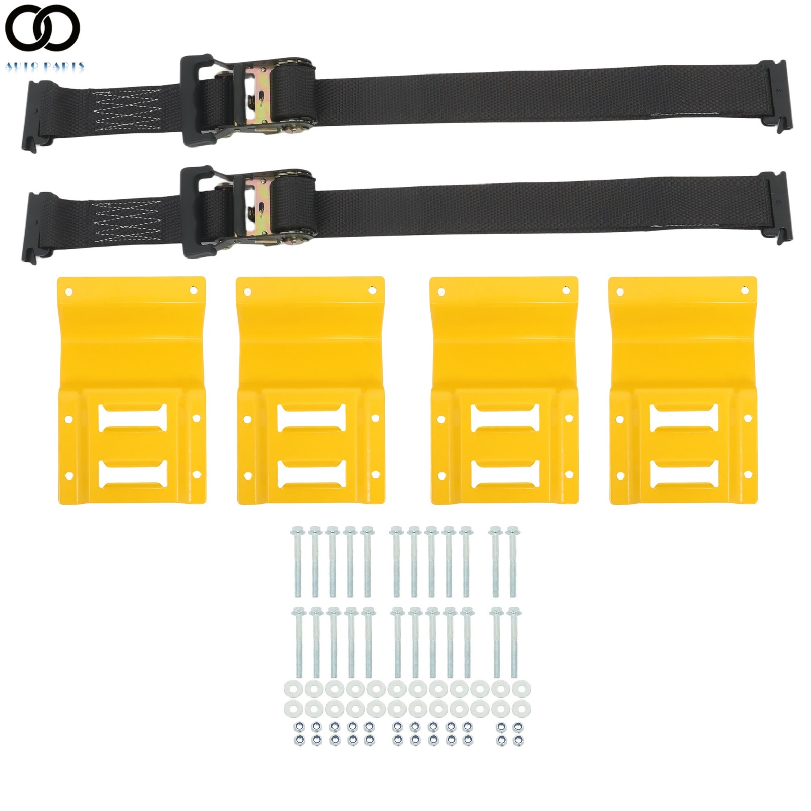 1 Pack Wheel Chock Tie Down Strap Kit For Trailer ATV UTV 6' Black Ratchet Strap