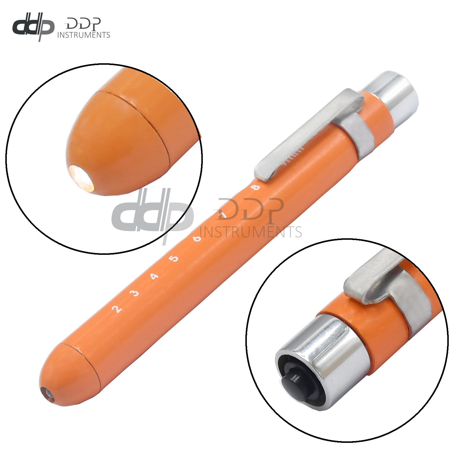 Orange Reusable Nurse Penlight Pocket Medical LED with Pupil Gauge PL-021
