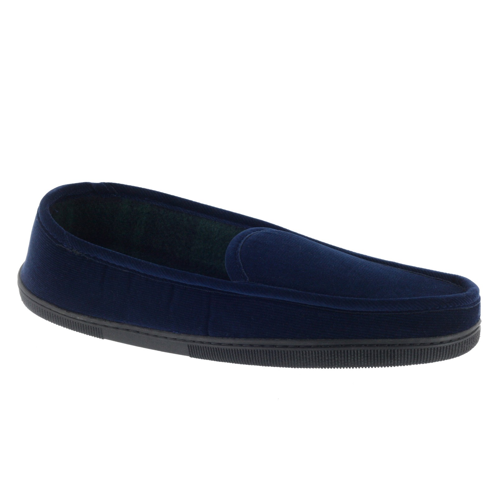 ISO Isotoner Corduroy Fleece Lined Slip On Moccasin Slippers (XLarge, Navy)