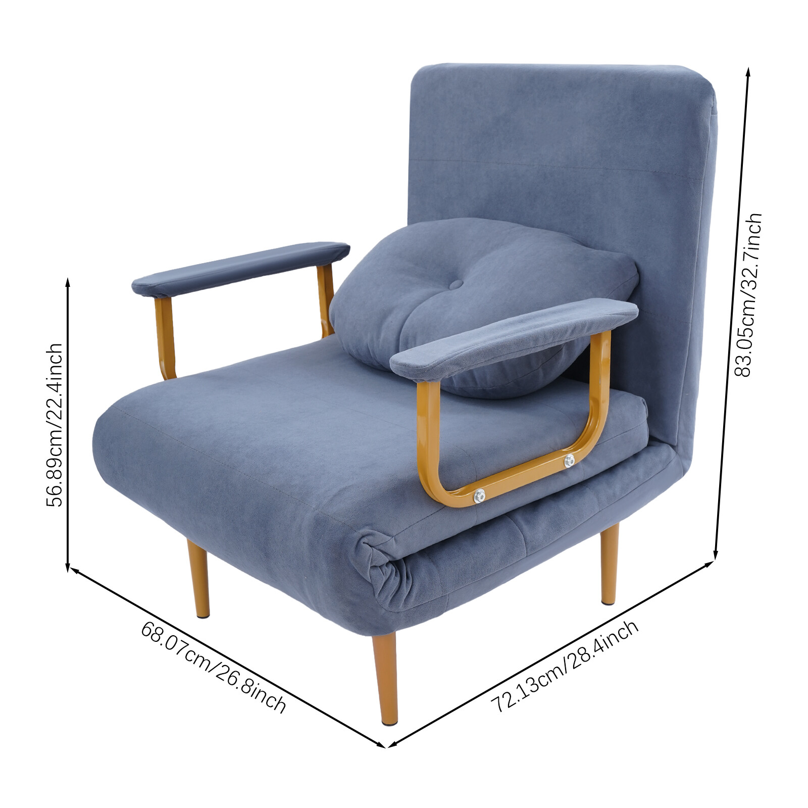 Convertible Sofa Bed Folding Sofa Bed w/ Pillow & 5-Position Adjustable Backrest