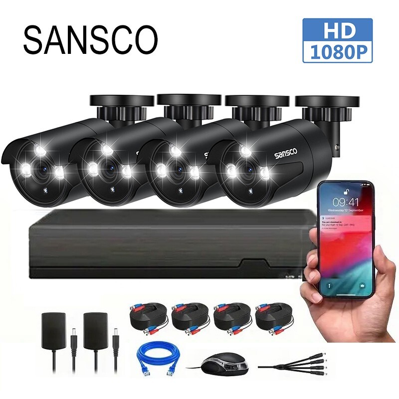 SANSCO 4CH 4MP DVR 4MP Outdoor CCTV Security Camera System Kit Night Vision
