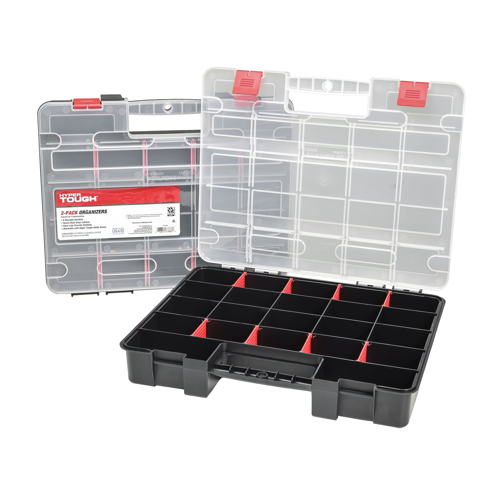 Hyper Tough 2-Pack Organizer, Stackable Plastic With 8 Movable Dividers,New