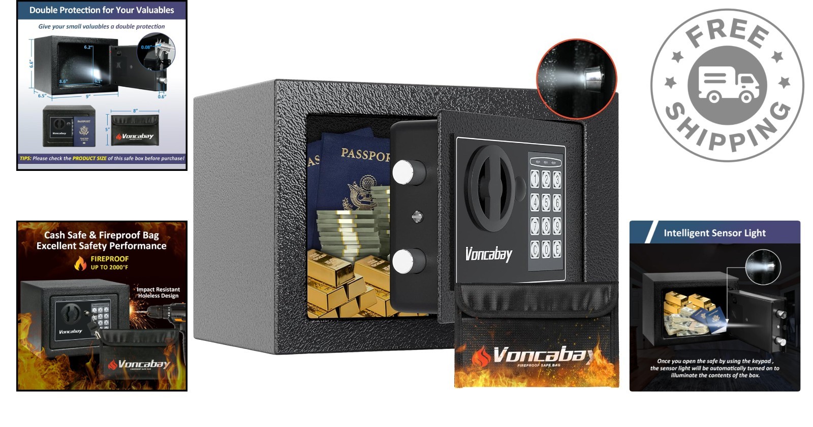 Compact Fireproof Safe with Digital Keypad & Emergency Keys - 0.23 Cubic Feet