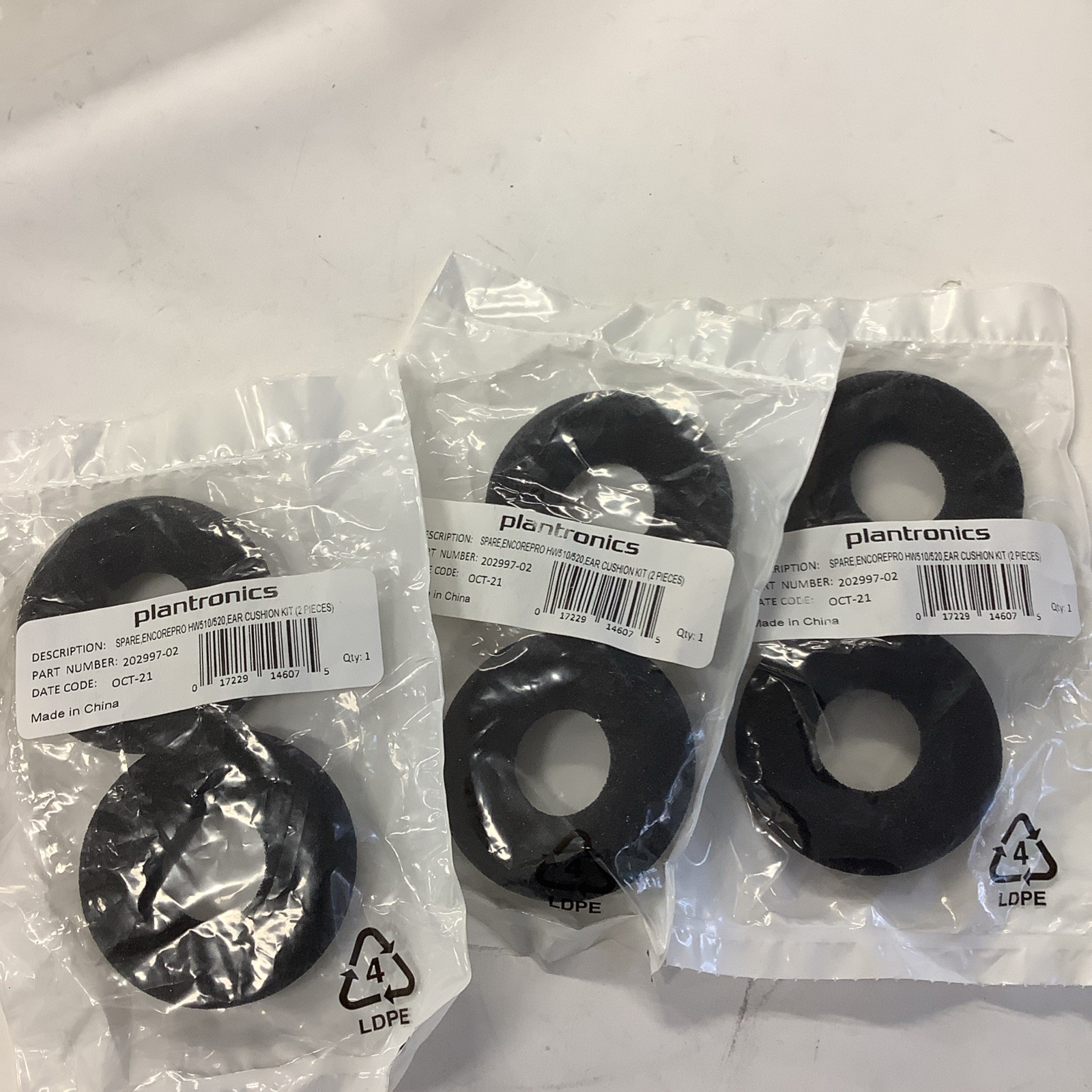 3 Set of 2 Plantronics 202997-02 Foam Ear Cushion for EncorePro 500 HW510, HW520