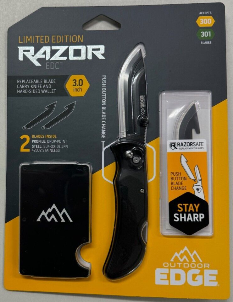 Outdoor Edge Limited 3.0" Razor EDC Black & Wallet Replaceable Blade Knife