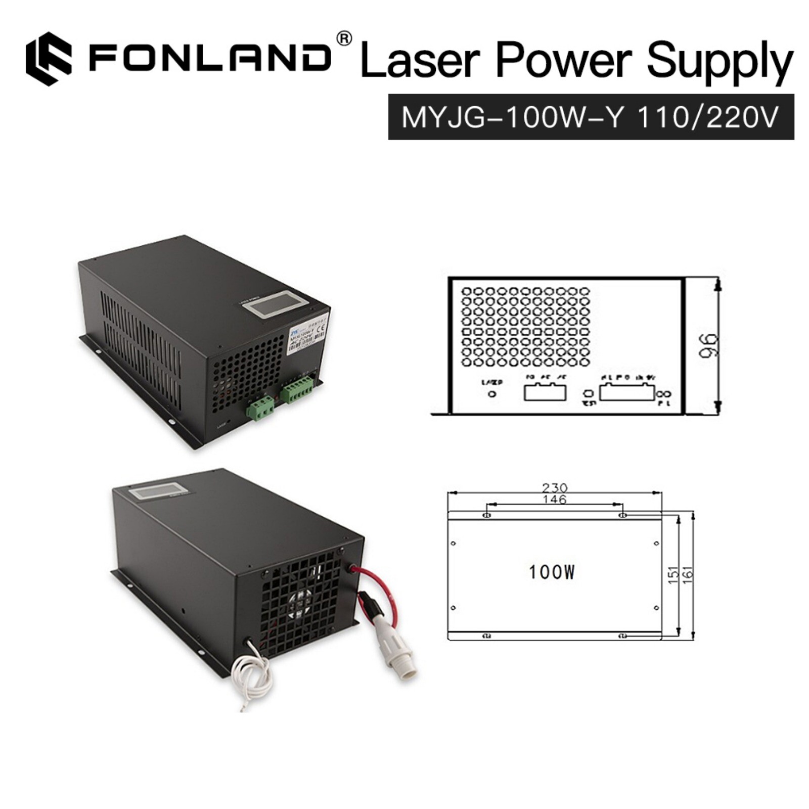 MYJG-100W-Y 100W CO2 Laser Power Supply with Current Display for 100W Laser Tube