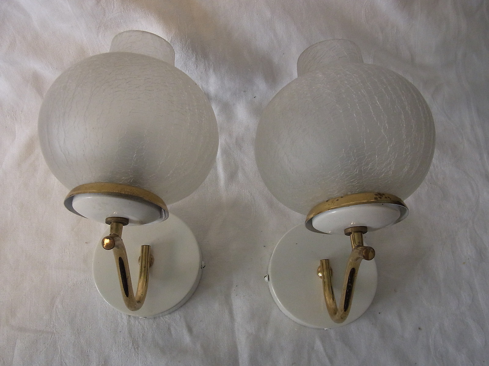 Pair Mid Century 60´s Tulipan Style Glass Shade Sconces Wall Lamp #<