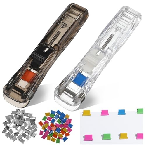 Portable Binder Clip Stapler, 2 Pack Mini Push Stapler Handheld, Mini Push