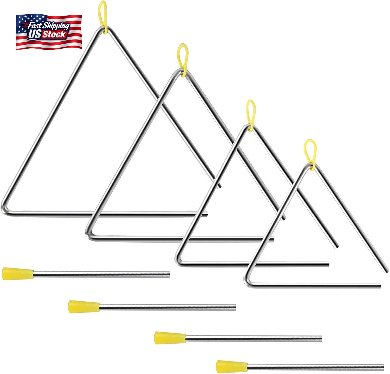 EASTROCK Triangle Instrument 4 Packs 7 8 9 10 Inch Percussion Instrument Set Han