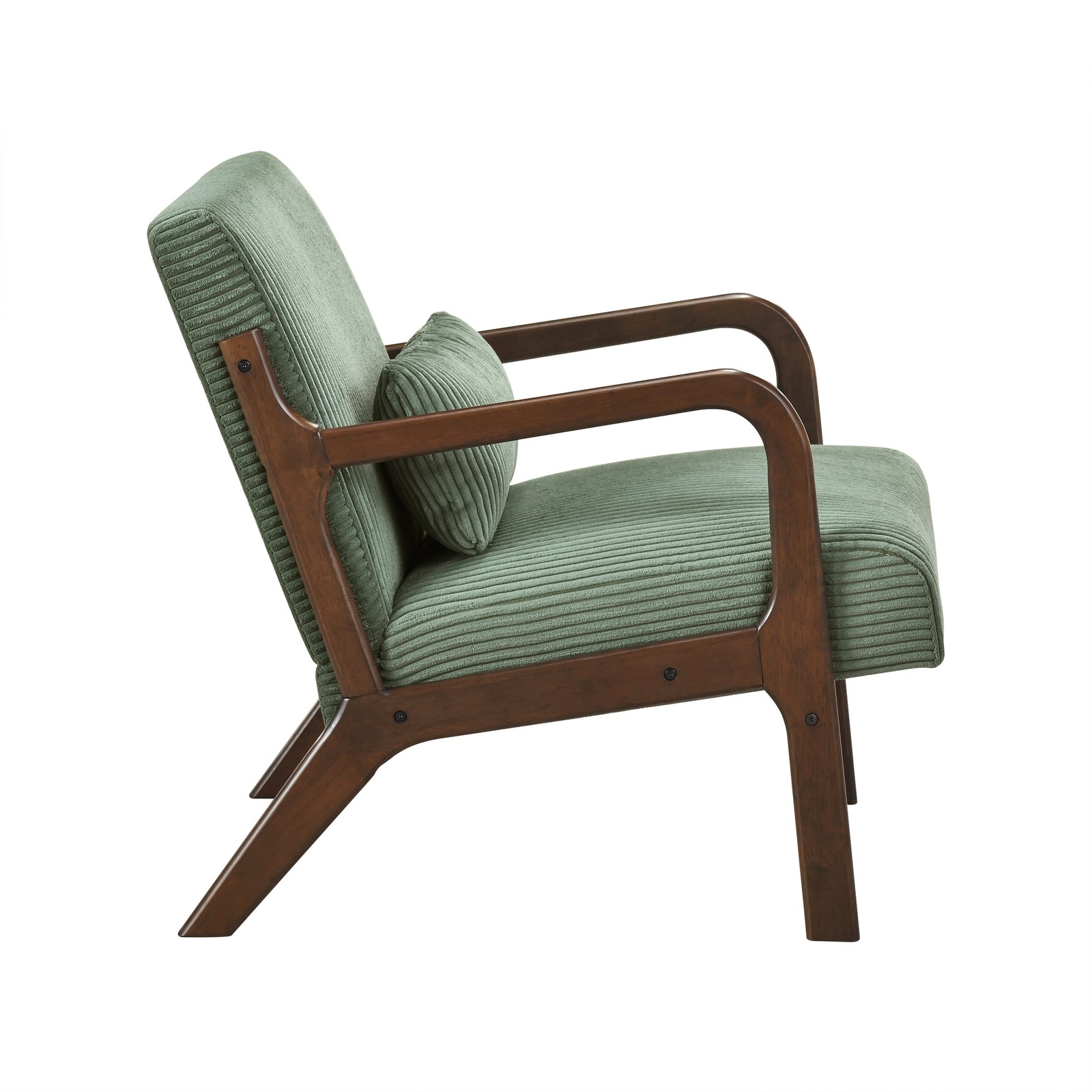 Green Corduroy Accent Armchair with Pillow, Modern Farmhouse