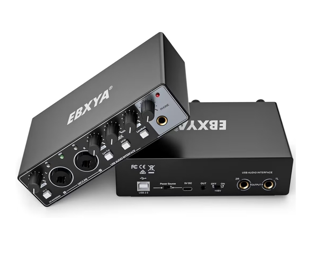 EBXYA 2i2 USB Audio Interface for PC Recording, 24-bit/192kHz Plug and Play