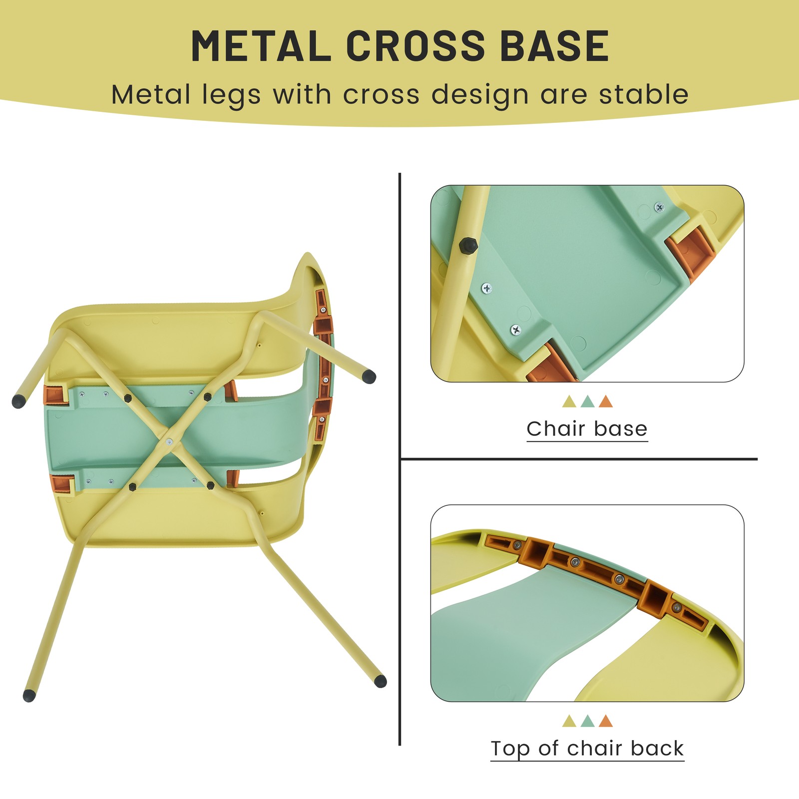 Color Block Outdoor Chairs, 4-Pack Set w/ Sturdy Metal Legs & PP Seats
