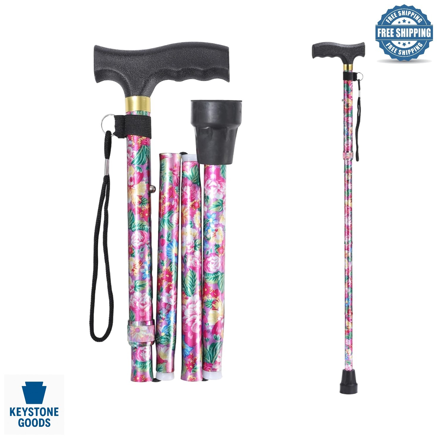 Adjustable Lightweight Pink Walking Cane with Anti-Slip Tip