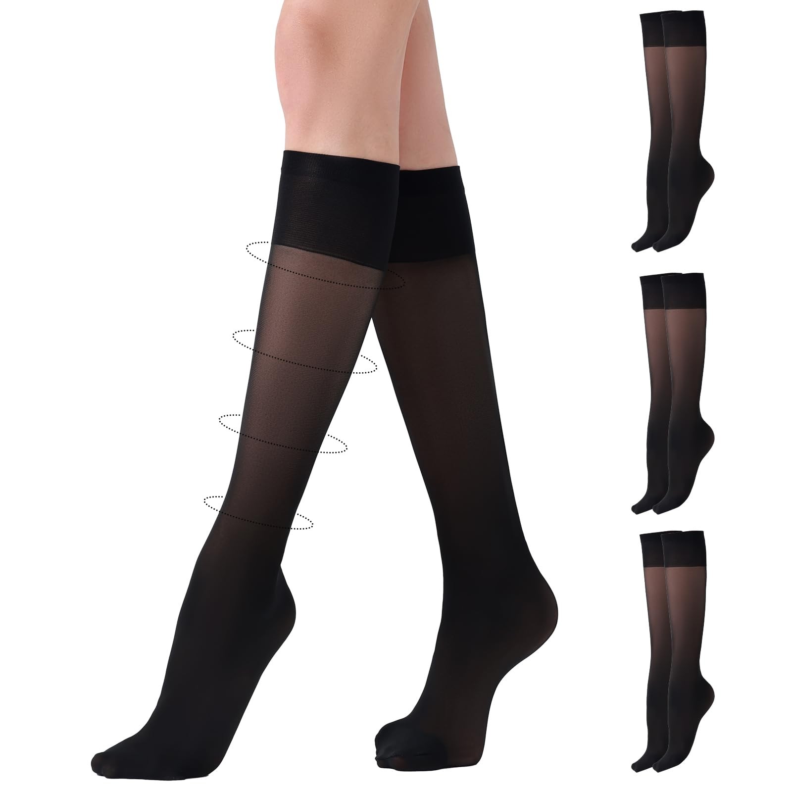 3 Pairs Compression Stockings for , 40D Knee High 5-10 mmHg Opaque Stockings