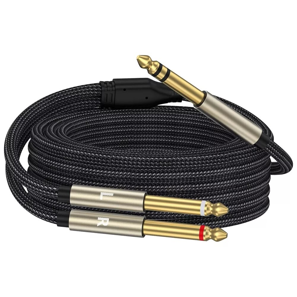 20FT - 1/4 inch TRS Stereo Y-Splitter Insert Cable, 1/4 Inch Male Jack to Dual