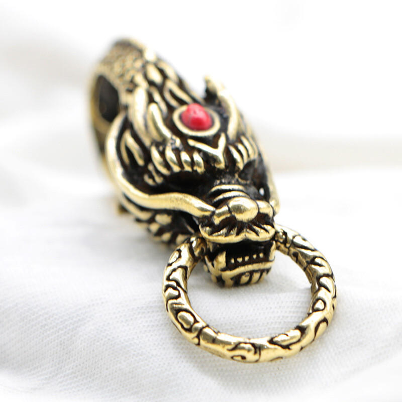Solid Brass Dragon Head Keychain Zodiac Dragon Keyring Key Pendant Personalised*