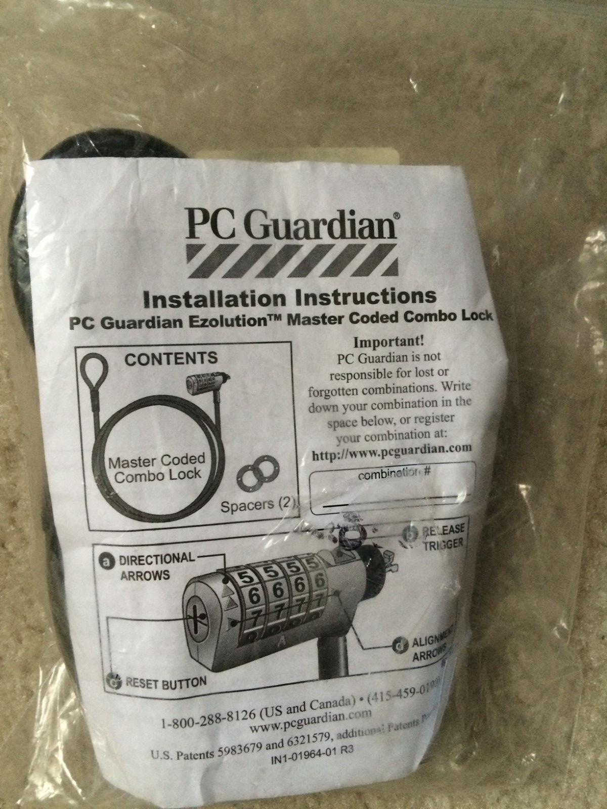 PC GUARDIAN Ezolution Master Coded Combo LAPTOP CABLE LOCK #2291-75