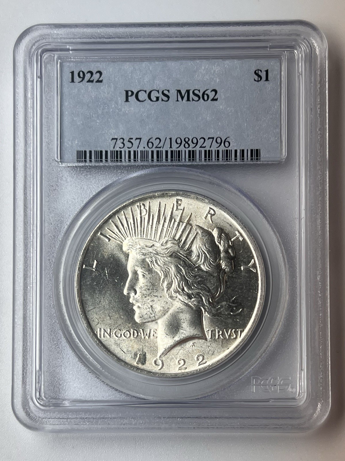 1922-P Peace Silver Dollar $1 PCGS MS62