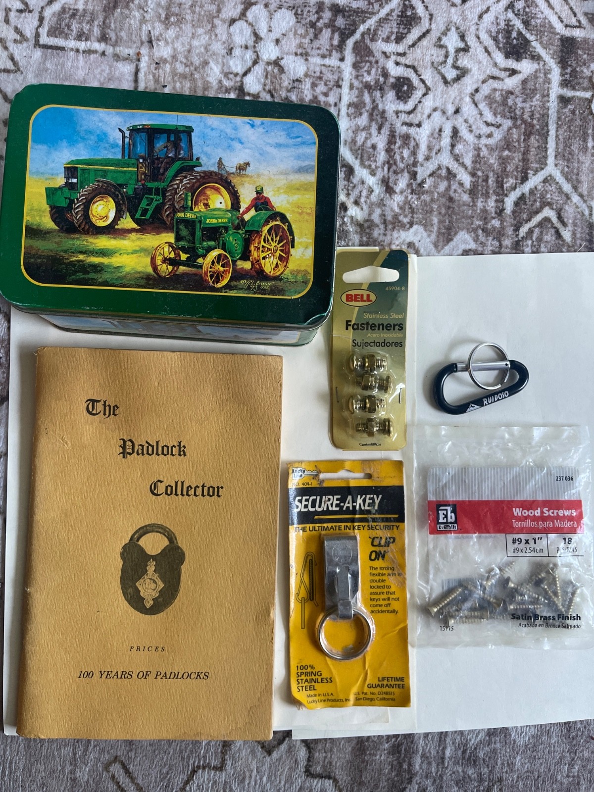 Locksmith Stuff Lot, Padlock book, John Deere, belt clip, fasteners, wood screws