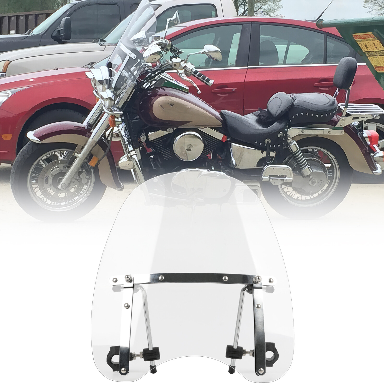For Kawasaki Vulcan 1500 900 800 650 Clear 18"x16" Windshield 7/8" 1" Handlebar