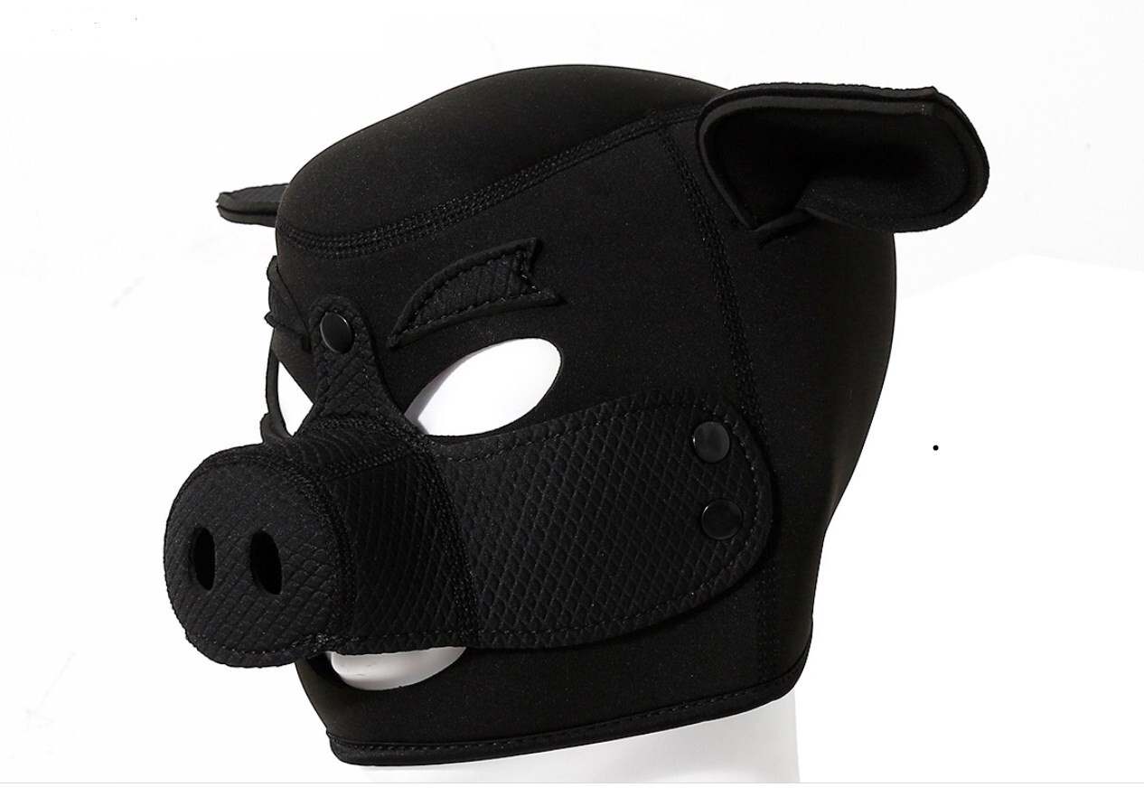 Black Pig Puppy Mask Hood Full Mask Mouth Costume Fetish Mask ZIPPED MUZZEL