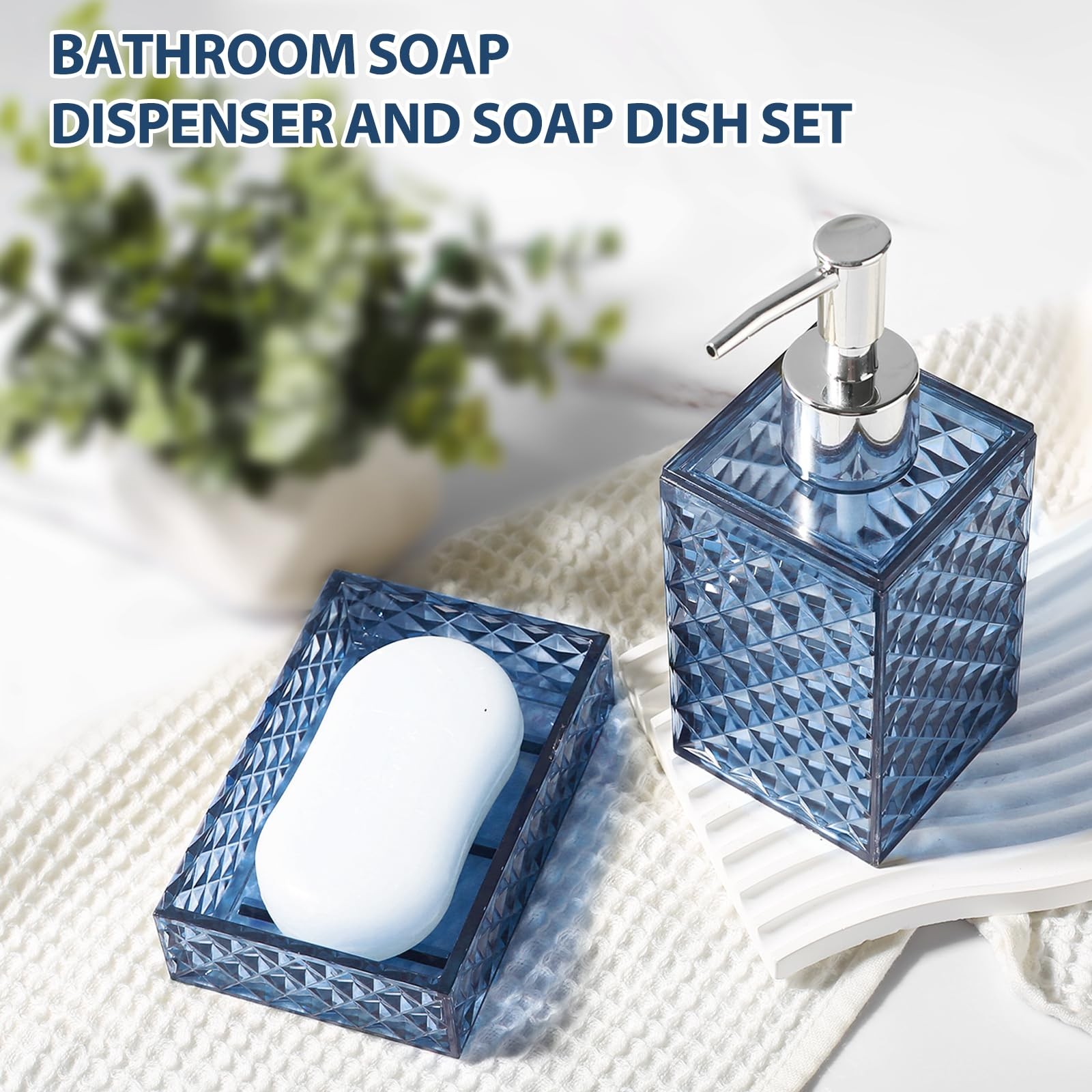 Bathroom Set, 4 Pack Blue Acrylic Bath Accessory Sets Complete, Diamond Soap ...