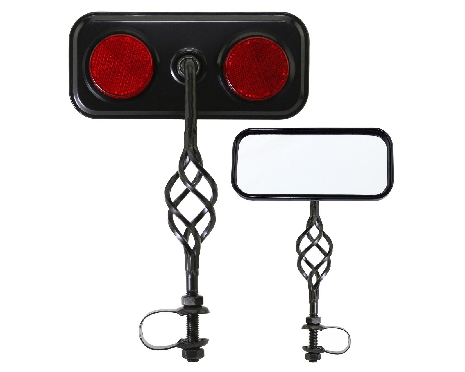 Bike Rectangle Cage Mirror Black Red Reflectors.