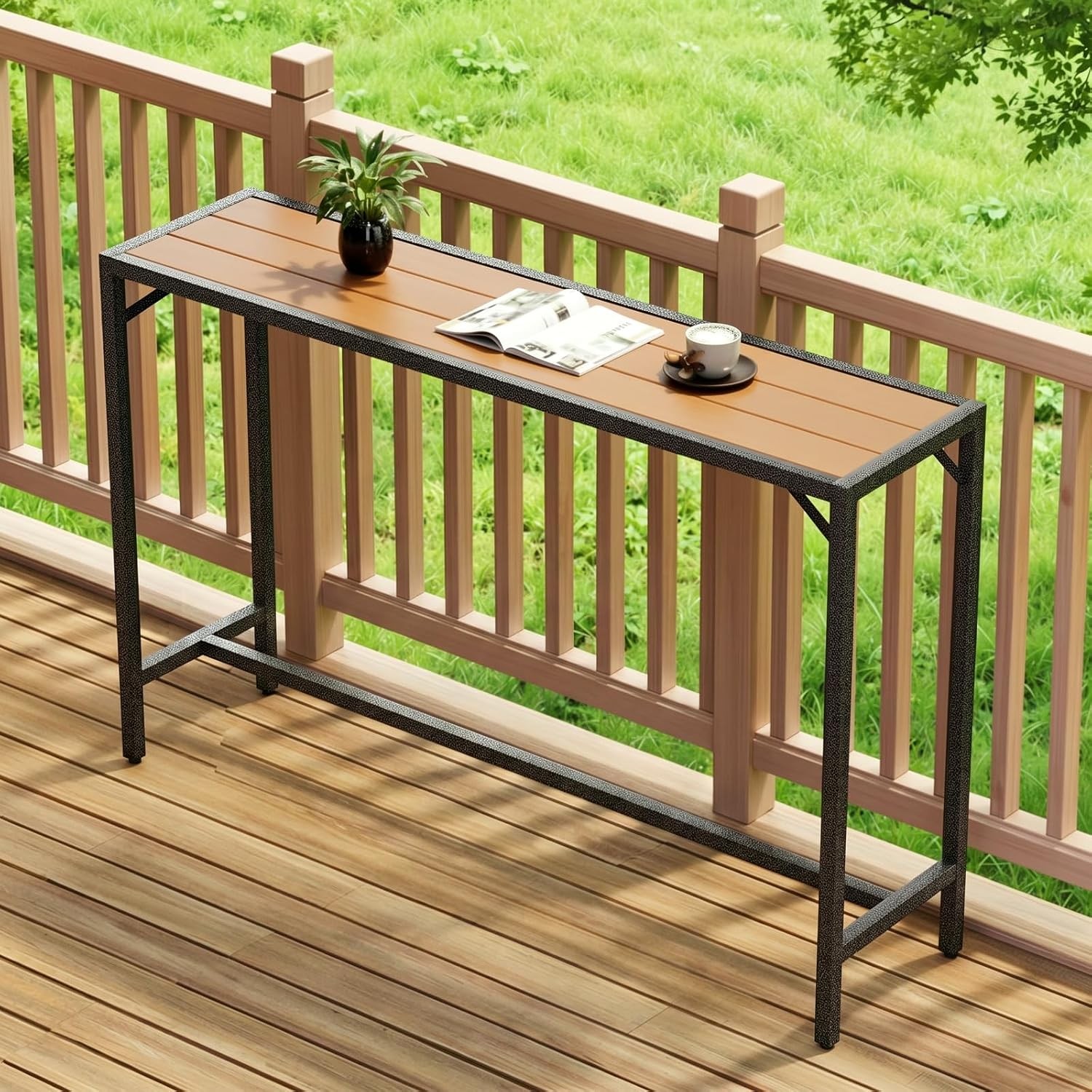 Outdoor Bar Table 55" Patio Counter Height Table High Top Furniture w/HDPE Top