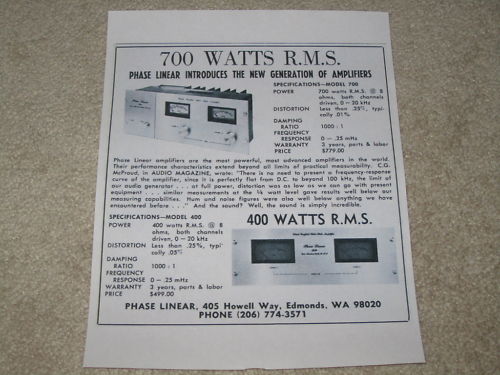 1st Phase Linear Ad, 1971, Reprint, 700, 400 Amplifiers